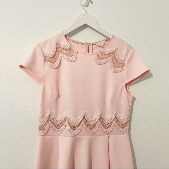 Ted Baker Rehanna Embroidered Cap Sleeve Skater Dress Pink Ted's Size 4 US 10 - Picture 3 of 8